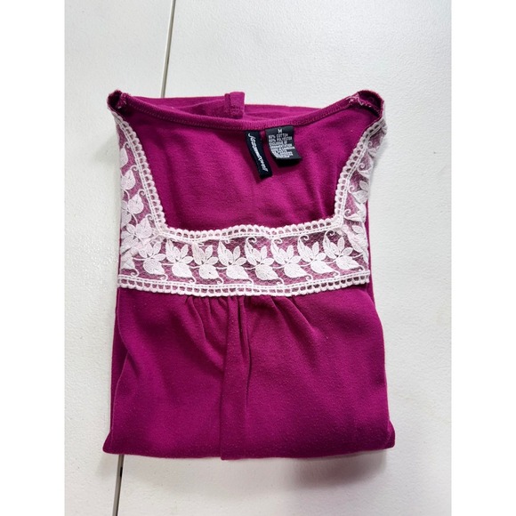 Jason Maxwell Top Square Neck 3/4 Sleeve Lace Trim Magenta - Picture 8 of 9